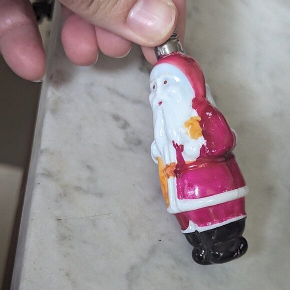 Vintage Glass Ornament Santa Claus Light Bulb Double Sided Holiday MCM - Picture 4 of 5